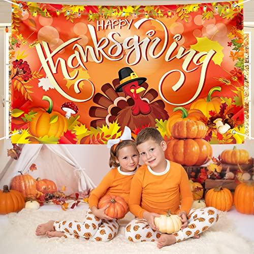 Image of Large Thanksgiving Banner Decorations Outdoor 72x44 Inch,Turkey Maple Leaf Pumpkin Decorations Gifts for Indoor Home House Decor Party Supplies,Yard Sign Background for Photography