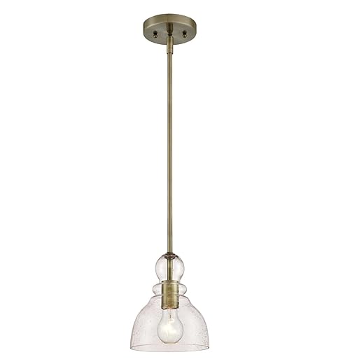 Westinghouse Lighting 6356500 Adjustable Indoor Mini-Pendant Light, Antique Brass Finish with Handblown Clear Seeded Glass