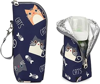 1 Stück Isolierte Babyflaschentasche mit Kätzchen-Motiv - Wärmende Tragetasche für Milchflaschen - Ideal für Kinderwagen, Reisen und Outdoor-Aktivitäten