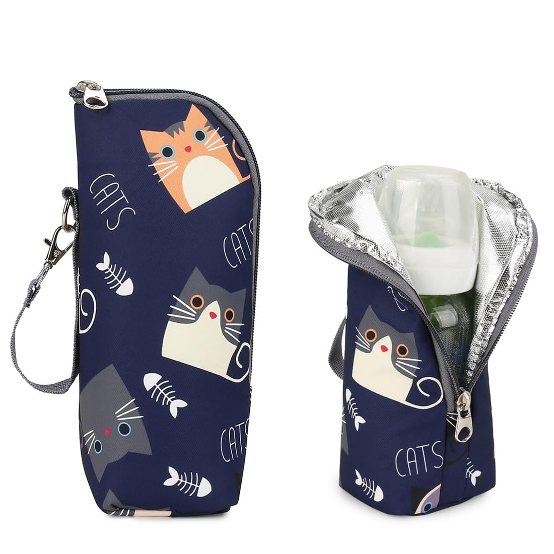1 Pezzo Borsa Termica per Biberon con Motivo Gattino - Porta Biberon da Viaggio con Strato Isolante e Tracolla - Ideale per Passeggiate, Viaggi e Attività all'Aperto