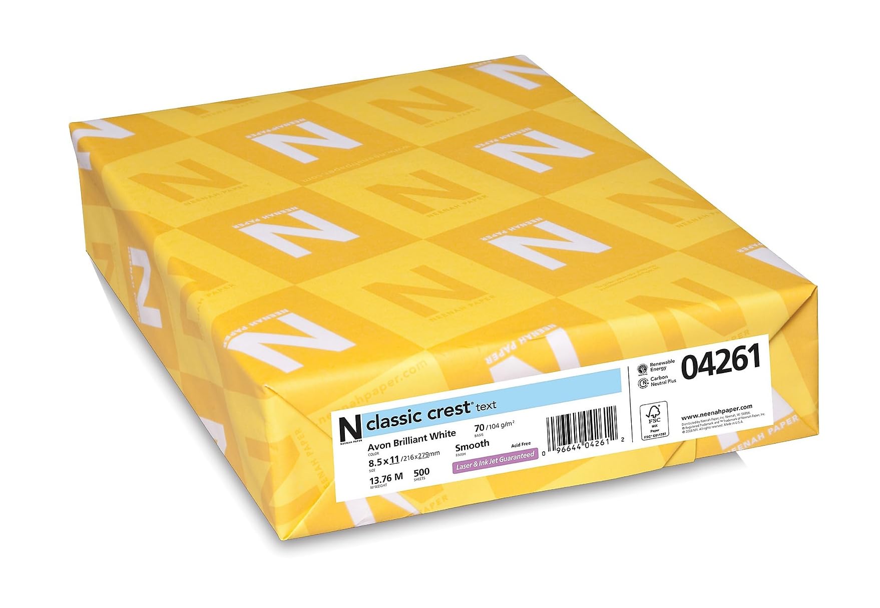 Neenah Paper CLASSIC CREST, 8.1/2 x 11-inch, 70 lb., Smooth, Avon Brilliant White, 500/Ream (04261)