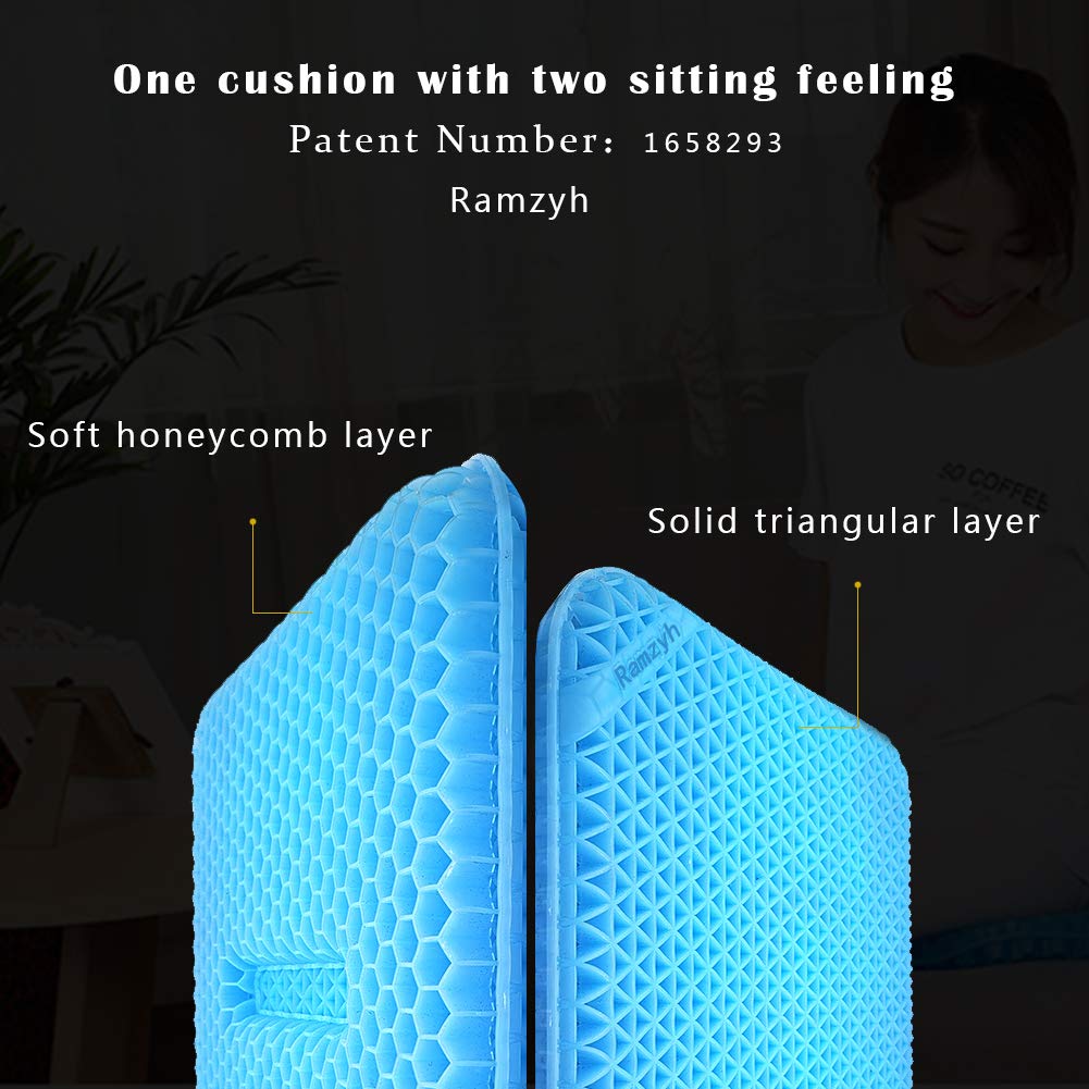 Cojín de gel transpirable con funda antideslizante para alivio de presión, cojín de gel de huevo de doble capa para alivio del dolor, oficina, silla de ruedas (extragrande)