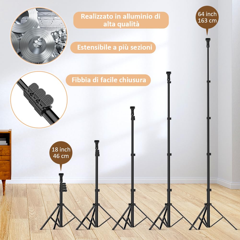 YOHOOLYO Pierścień świetlny ze statywem 12", 12 cali, aluminiowy statyw 163 cm, 3 kolory światła i 10 poziomów jasności, do selfie Tiktok, YouTube, wideo, makijażu