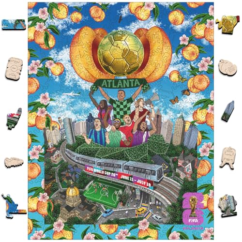 Image of FIFA World Cup 2026 City Puzzle Atlanta Poster - Wooden Puzzle for Adult, 200 Pieces Irregular Shape Puzzle, 5MM Thick, Creative Collectible Gift for Fans, Officially Licensed Product, 9.3x11.8''