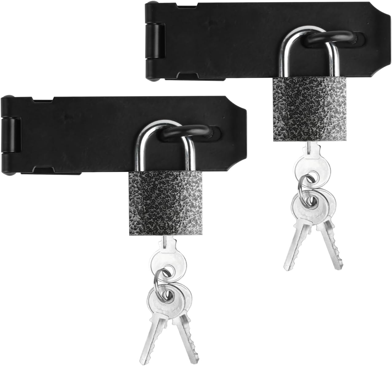 2 Set Black 5 Inch Stainless Steel Padlock Hasp, Door Hasp Latch Locks, Padlock Latch Gate Door Locks Hasp Latches, Heavy Duty Hasp Lock Latch with Lock Key for Cabinet