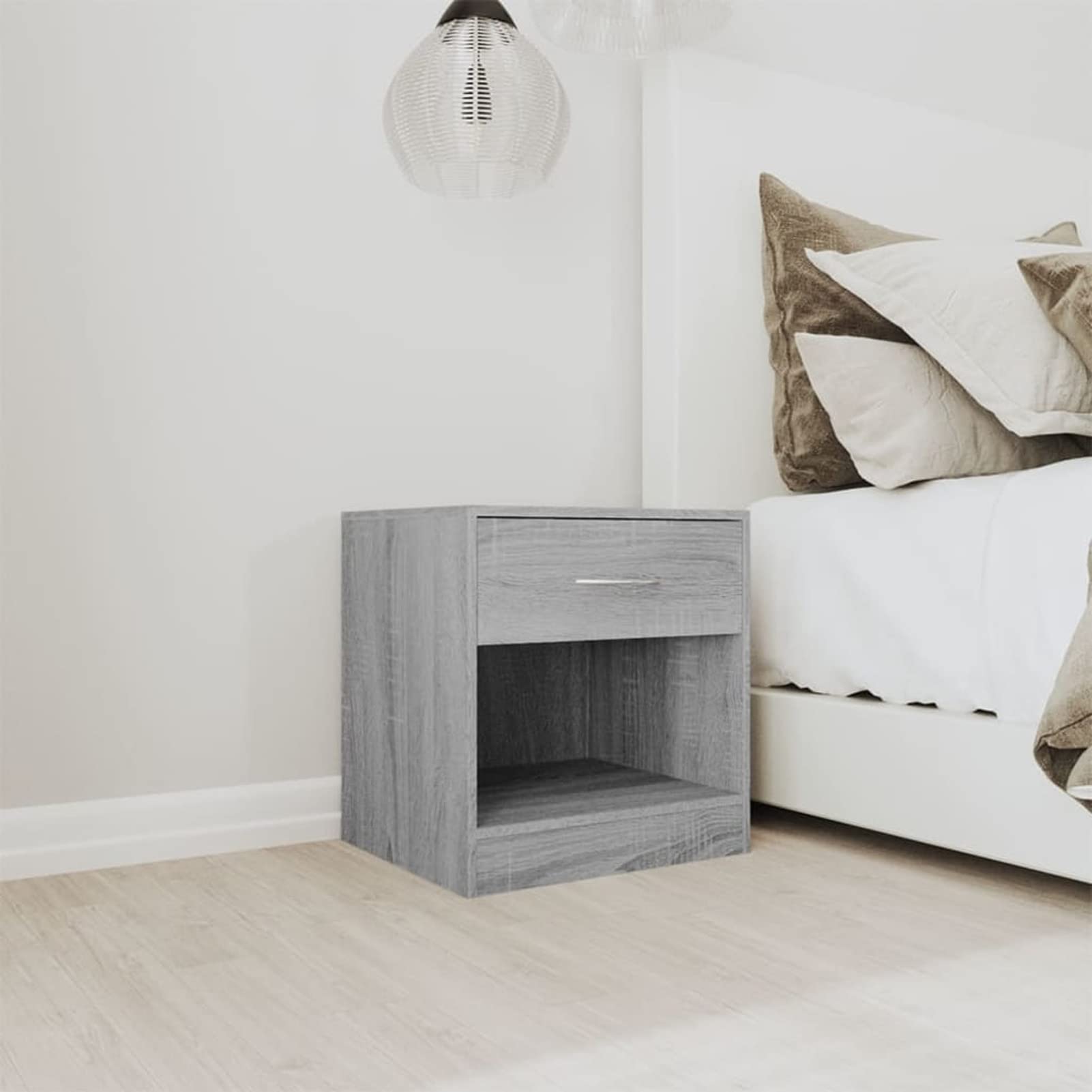 LAPOOH Comodini 2 pezzi con cassetto grigio Sonoma, comodini, comodini, comodini per soggiorno, camera da letto, 342587