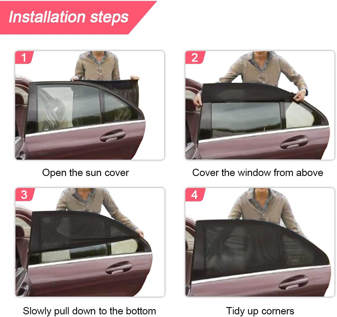 Universal Car Back Window Shade, 2 Pack Car Side Window Sunshade, Sun Glare, UV Rays and Privacy Protection, Baby Car Shades for Side Window (Medium)