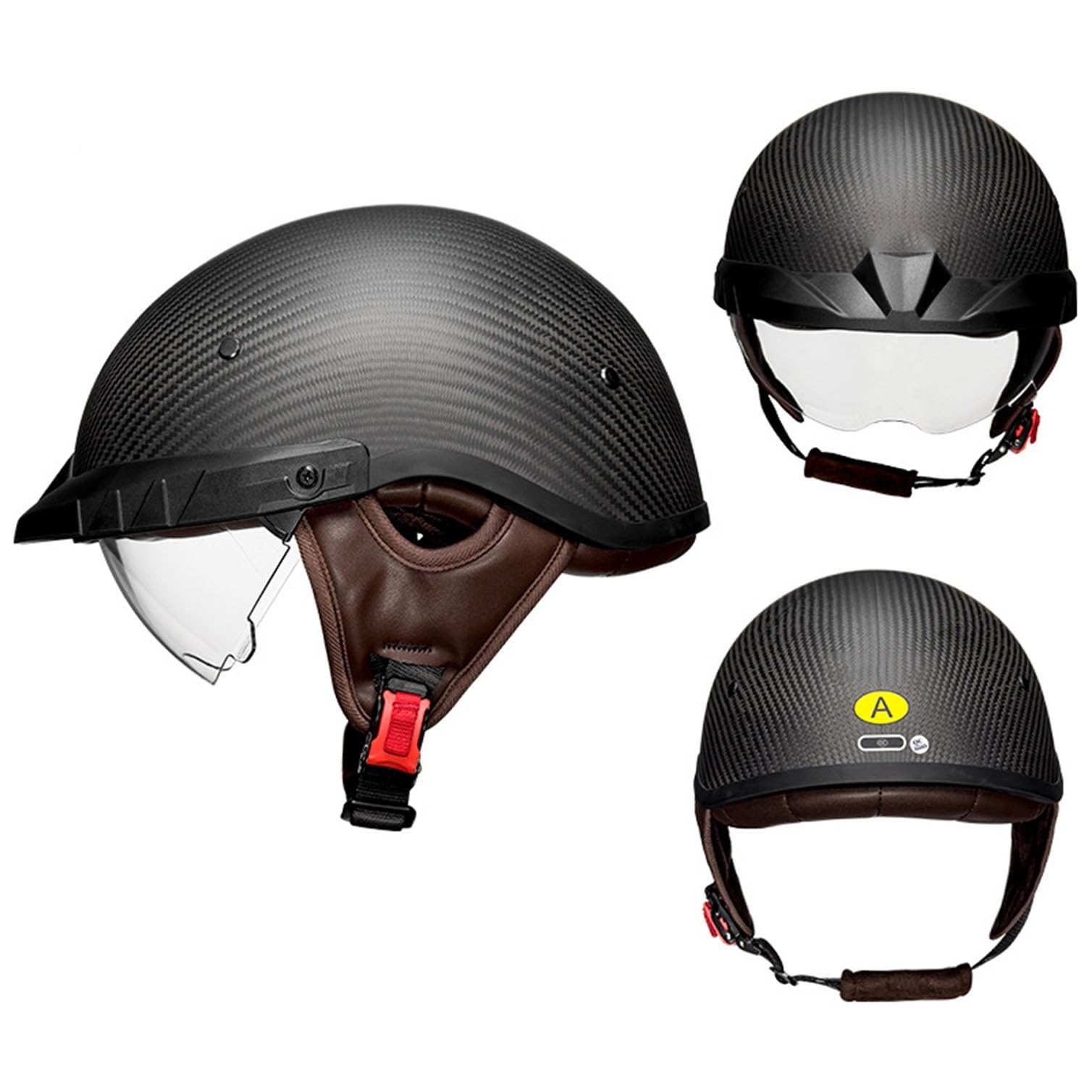 Motorradhelm Retro Motorrad Carbon Carbon Halbhelm ECEDOT zertifizierter Cruiser Chopper Scooter Pilot Jet Helm Helm Mit Offenem Gesicht Unisex mit Built-in Visier