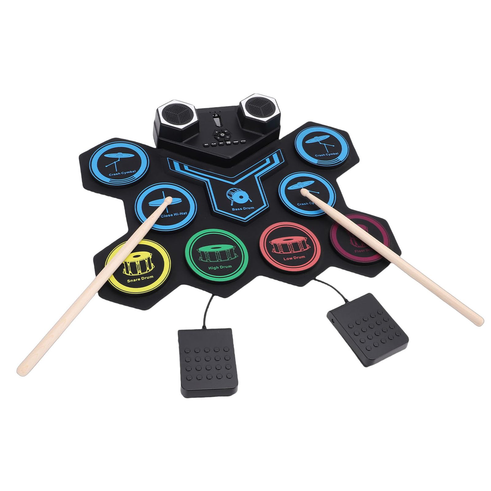 Tragbares MIDI-Roll-Up-E-Drum-Set, Übungspad mit LED-Leuchten und Zwei Lautsprechern, Aufnahme-Wiedergabe, für Kinder, Anfänger und Professionelle Schlagzeuger