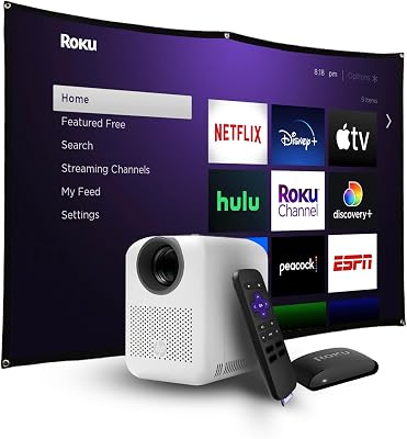 HP CC180 Promo Projecteur vidéo Intelligent HD Portable 3 en 1 avec écran Roku Express HD/84 Pouces
