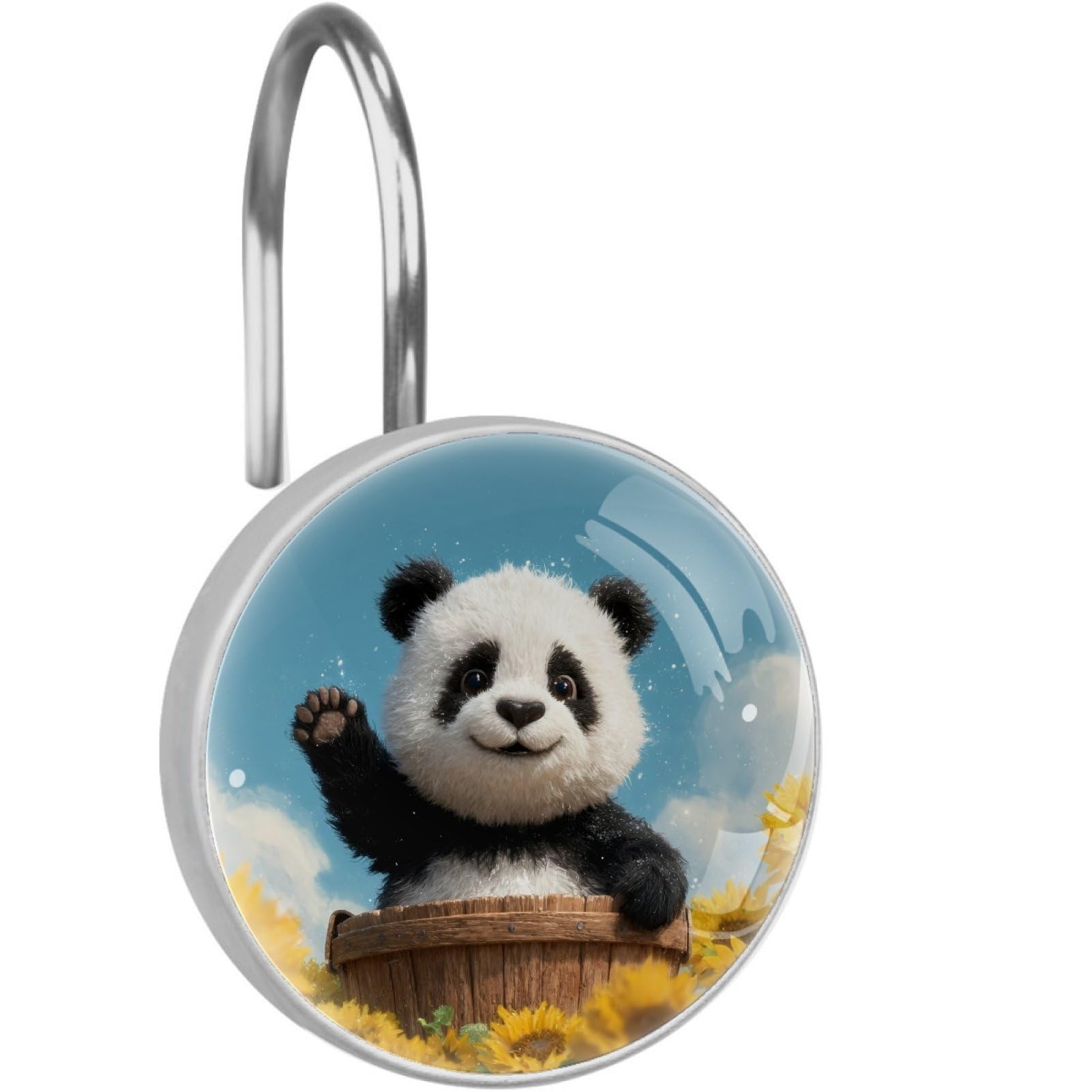 VAPOKF Decorative Shower Curtain Hooks, Panda Sunflower Rustproof Stainless Steel Shower Curtain Rings for Bathroom, Shower Curtain Hangers for Shower Rod, 12 Pack