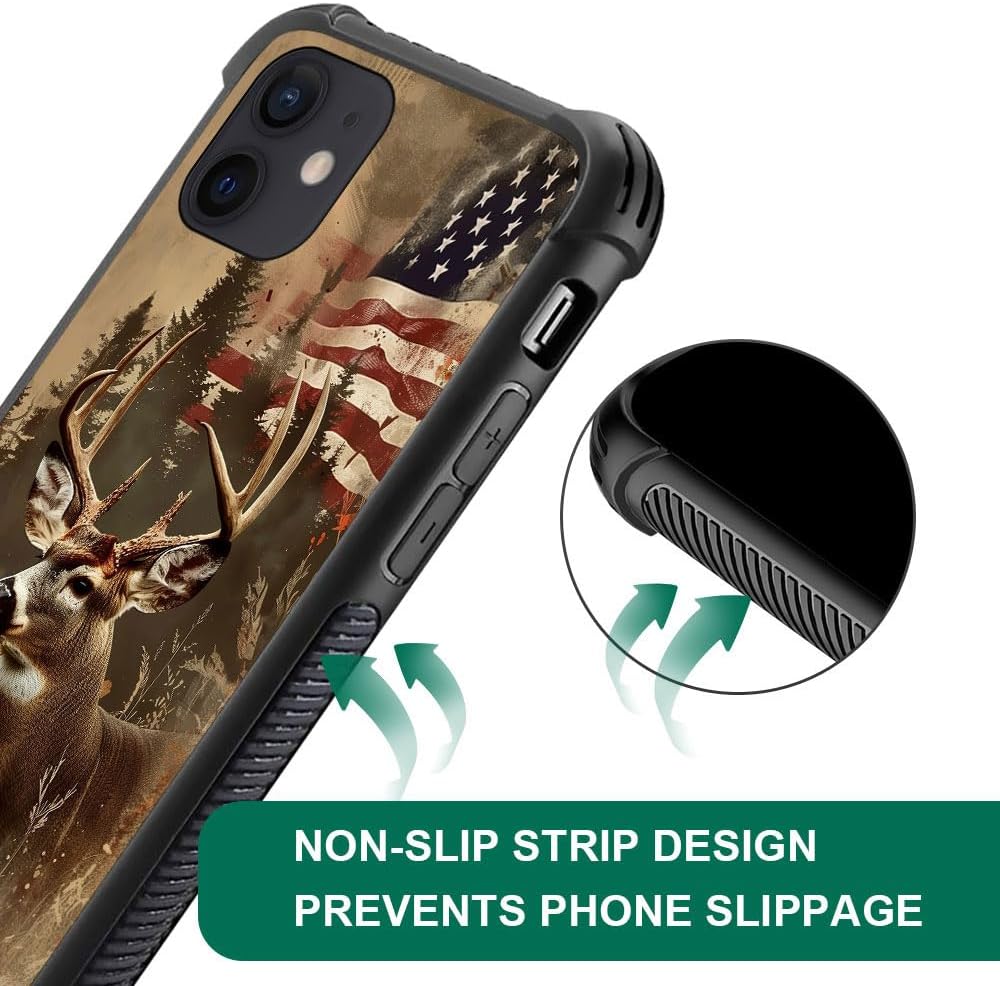 DJSOK Case Compatible with iPhone 12 Mini,H American Flag Elk Deer with Four Corners Shockproof Protection Soft TPU Bumper and Hard PC Pattern Back Case for iPhone 12 Mini - Image 3