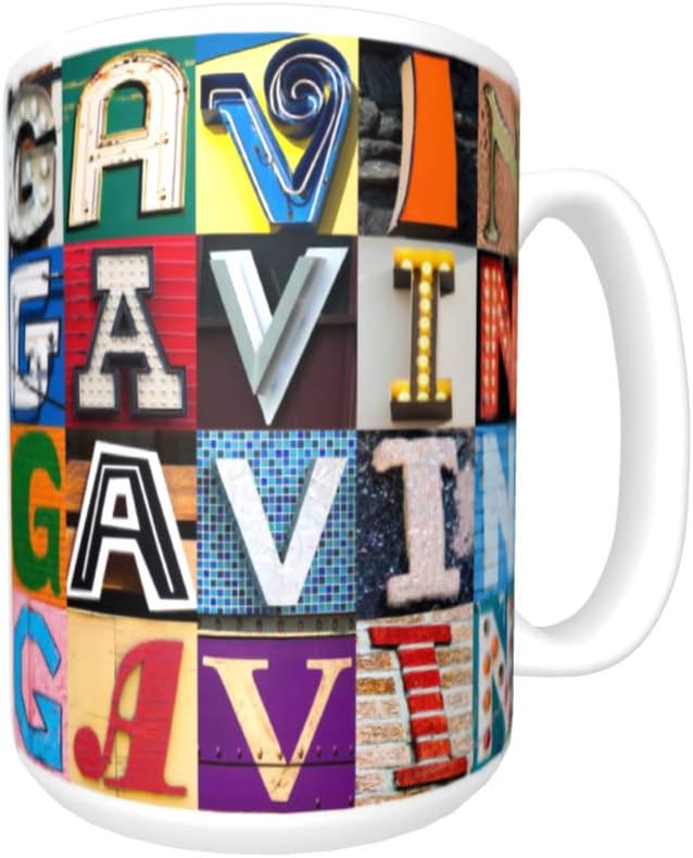 GAVIN Coffee Mug/Cup - using photos of sign letters - personalized