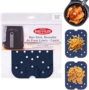 Bake-O-Glide AFL002 Non-Stick, Reusable Air Fryer Liners, 164 x 210mm, PTFE, Pack of 2, Suitable for Ninja Dual Zone Air Fryer AF400 and Tefal, Tower Dual Zone Air Fryers, Food Safe, Dishwasher Safe