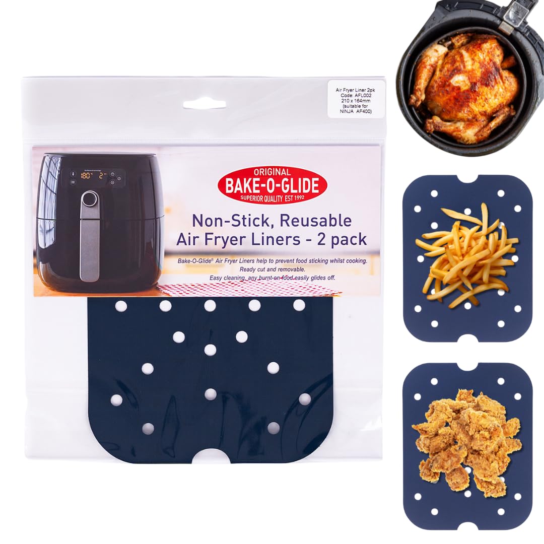 Bake-O-Glide Blue Afl002 Non-Stick, Reusable Air Fryer Liners, 164 X 210Mm, Ptfe, Pack Of 2, Suitable For Ninja Dual Zone Air Fryer (Af400) And Tefal, Tower Dual Zone Air Fryers, Food Safe, Dishwasher Safe