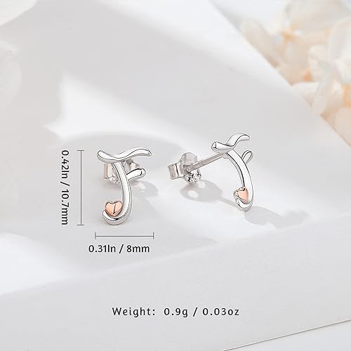 Miniatura 6 de CELESTIA 925 Sterling Silver Initial Earrings 26 Letter with Rose Gold Heart Earrings Studs