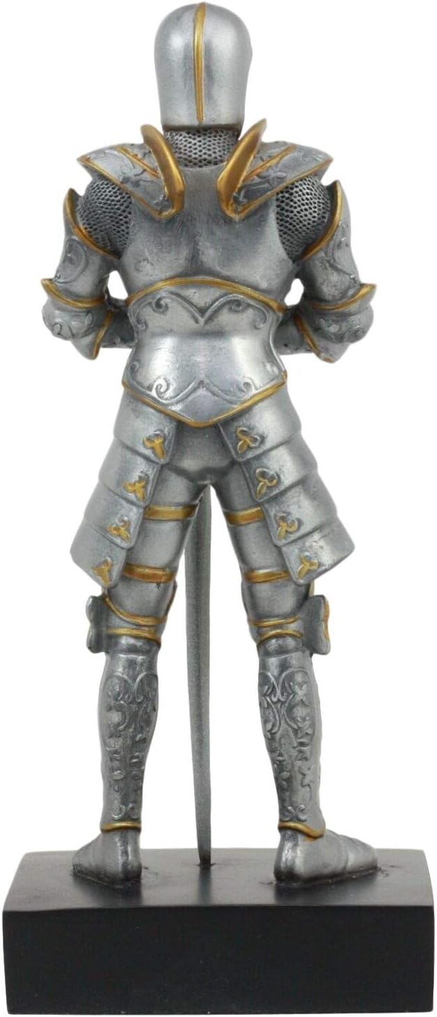 Ebros Italian Medieval Knight Champion Standing Ground Statue On Black Pedestal Base 9" Tall Suit of Armor Long Swordsman Figurine
