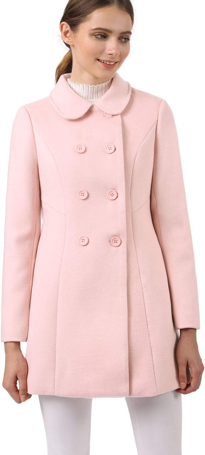 Allegra K Women's Peter Pan Collar Double Breasted Winter Long Trench Pea Coat