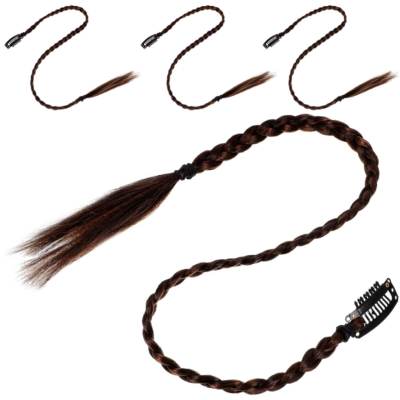 4pcs Braided Hair Extensions Clip in Braid Hair Extensions Braids Braided Hair Piece for Women Daily Wear Hair Accessories Afro Braid Ponytail Approx