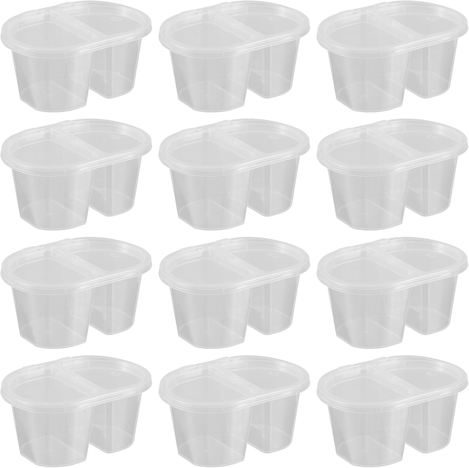 100pcs 100ml Dual Compartment Condiment Containers with Lids, Small Plastic Dipping Sauce Cups for Takeout and Food Service, Disposable Two-section Sauce Bowls for Salad Dressing