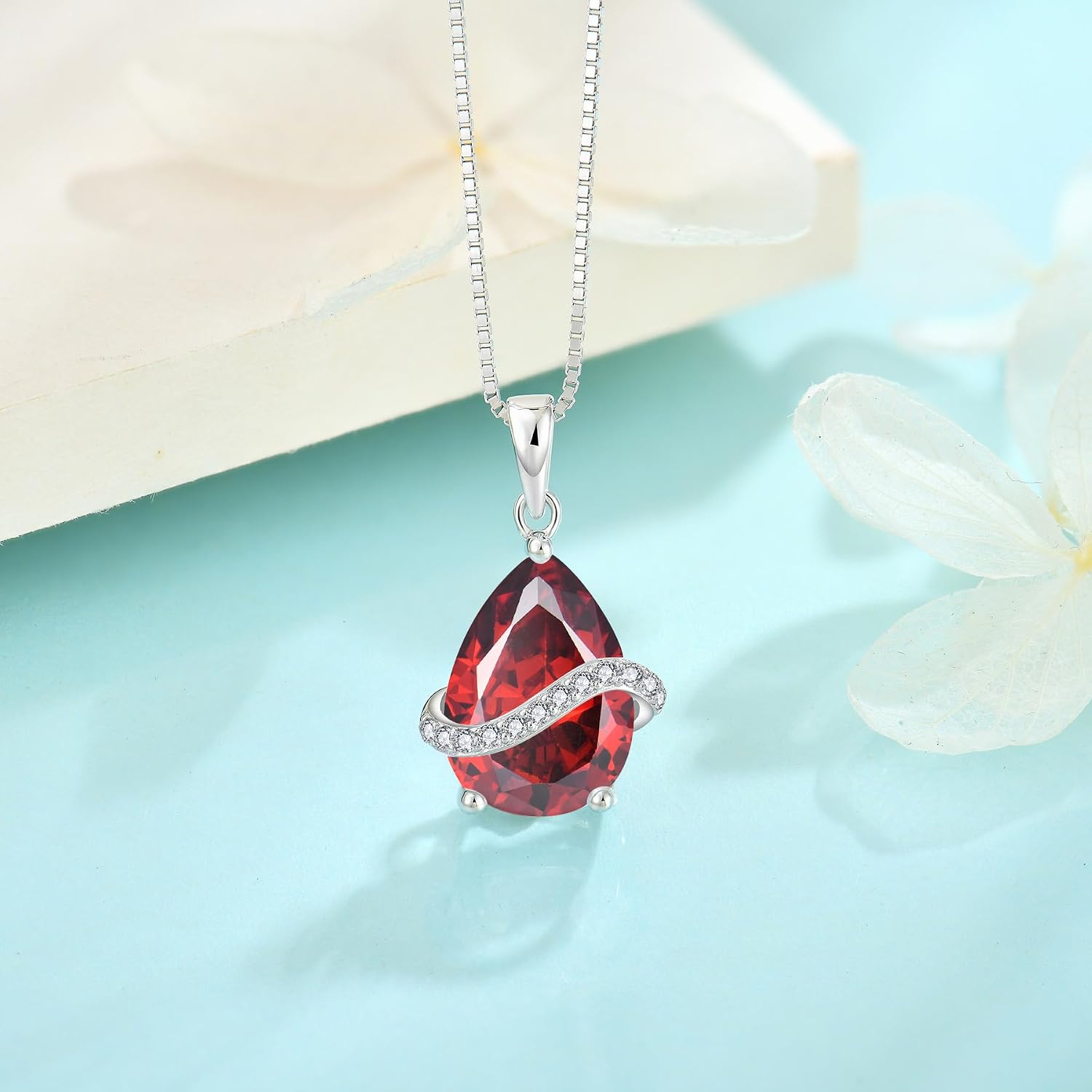 Teardrop Necklace for Women 925 Sterling Silver Birthstone Necklace Pendant Jewelry Gifts for Her