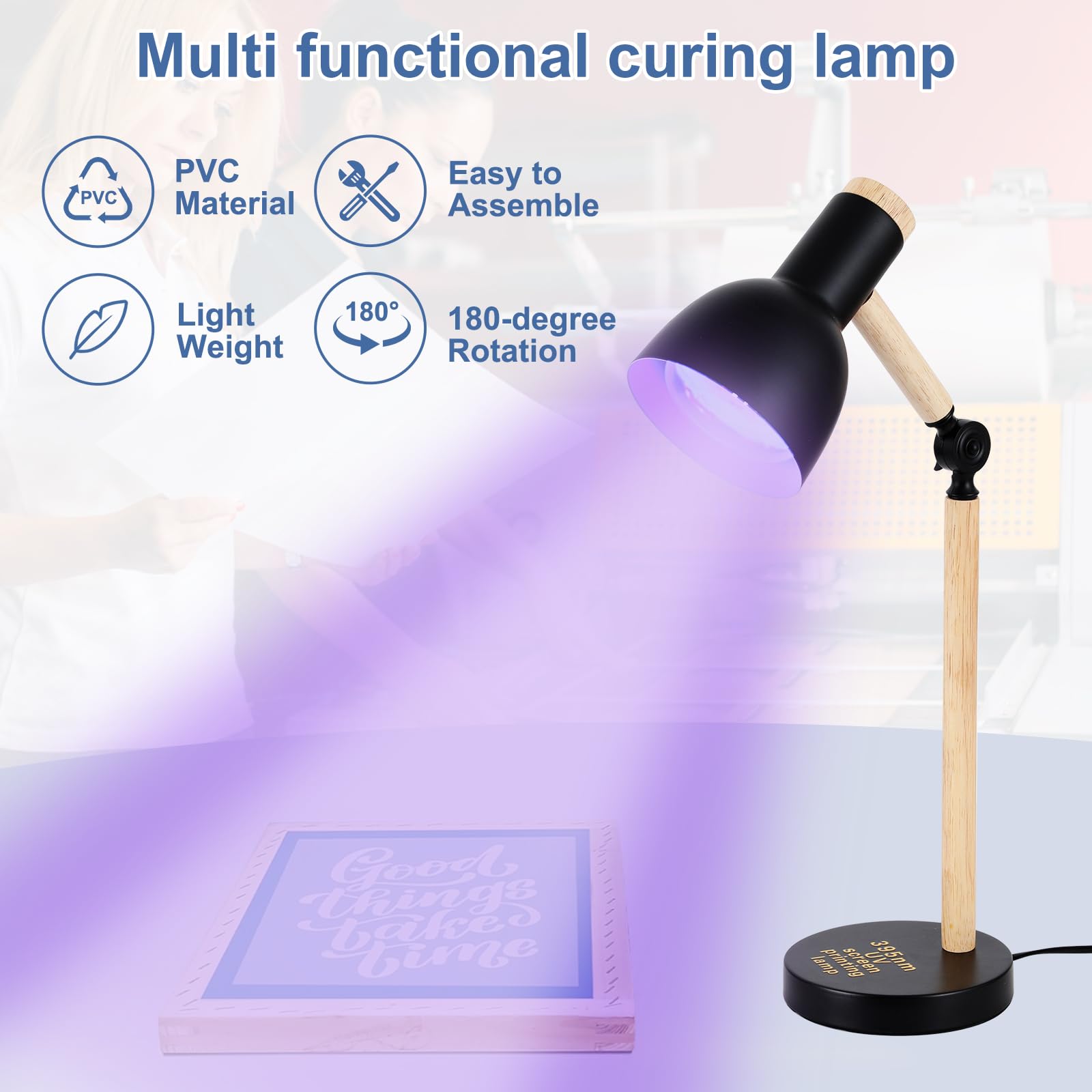 Ontesik Luz UV de 30 W para lámpara de exposición de serigrafía de resina, lámpara UV de 395 nm, ángulo ajustable, adecuada para máquina de serigrafía, (negro)