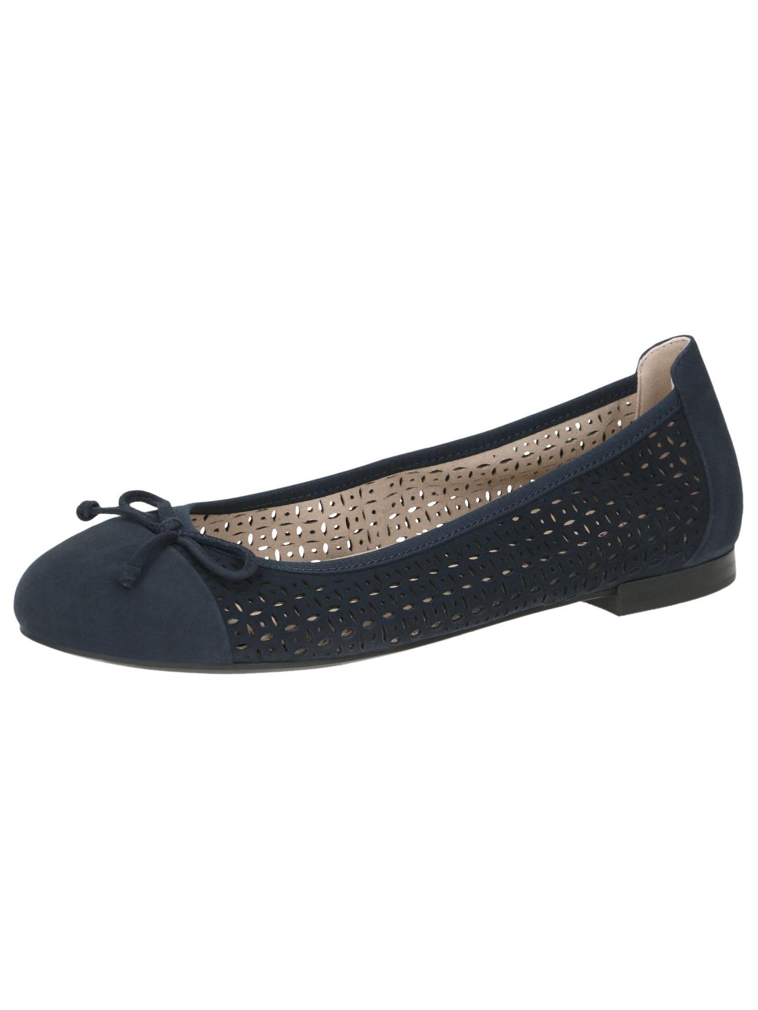 CAPRICE Women Ballet Flats Leather with Perforated Pattern, Blue (Ocean Suede), 4 UK