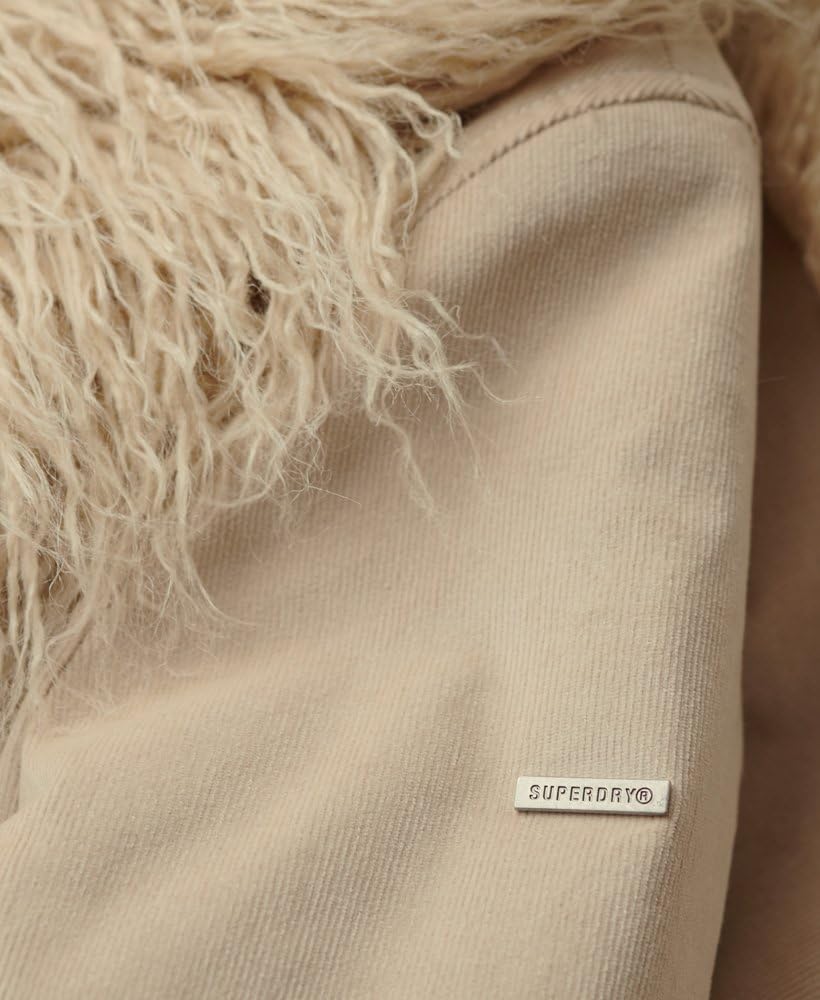 Superdry Damen Längerer, afghanischer Mantel mit Kunstfellfutter Stonewash Taupe Braun 38