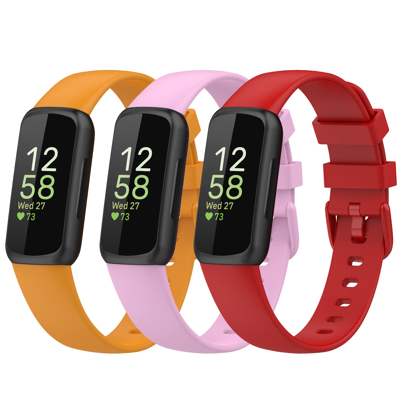 Gheper Bands Compatible with Fitbit Inspire 3 Smart Watch Band Replacement Wristband Strap Bracelet Silicone Accessory for Women Men S/L Size, Yellow/Lilac/Red