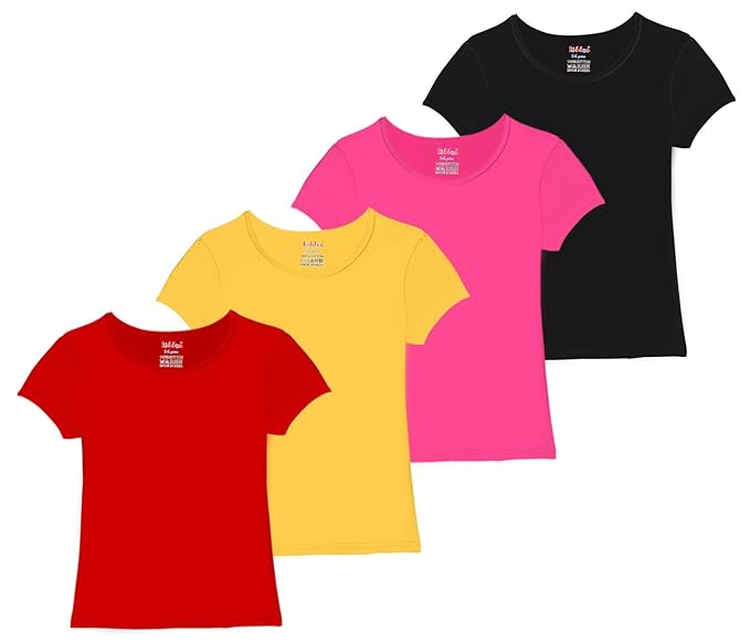 kiddeo Girls Solid Halfsleeve t Shirts (Pack of 4)