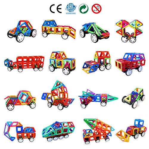Magblock 4 Pieces Wheels Set, Compatible With Other Brands Of Standard Size Square Shape With Hole Magnetic Blocks, Are Not Suitable To Magnetic Tile Without Hole, Wheels Bases For Kids/Toddler Toys #TOP3