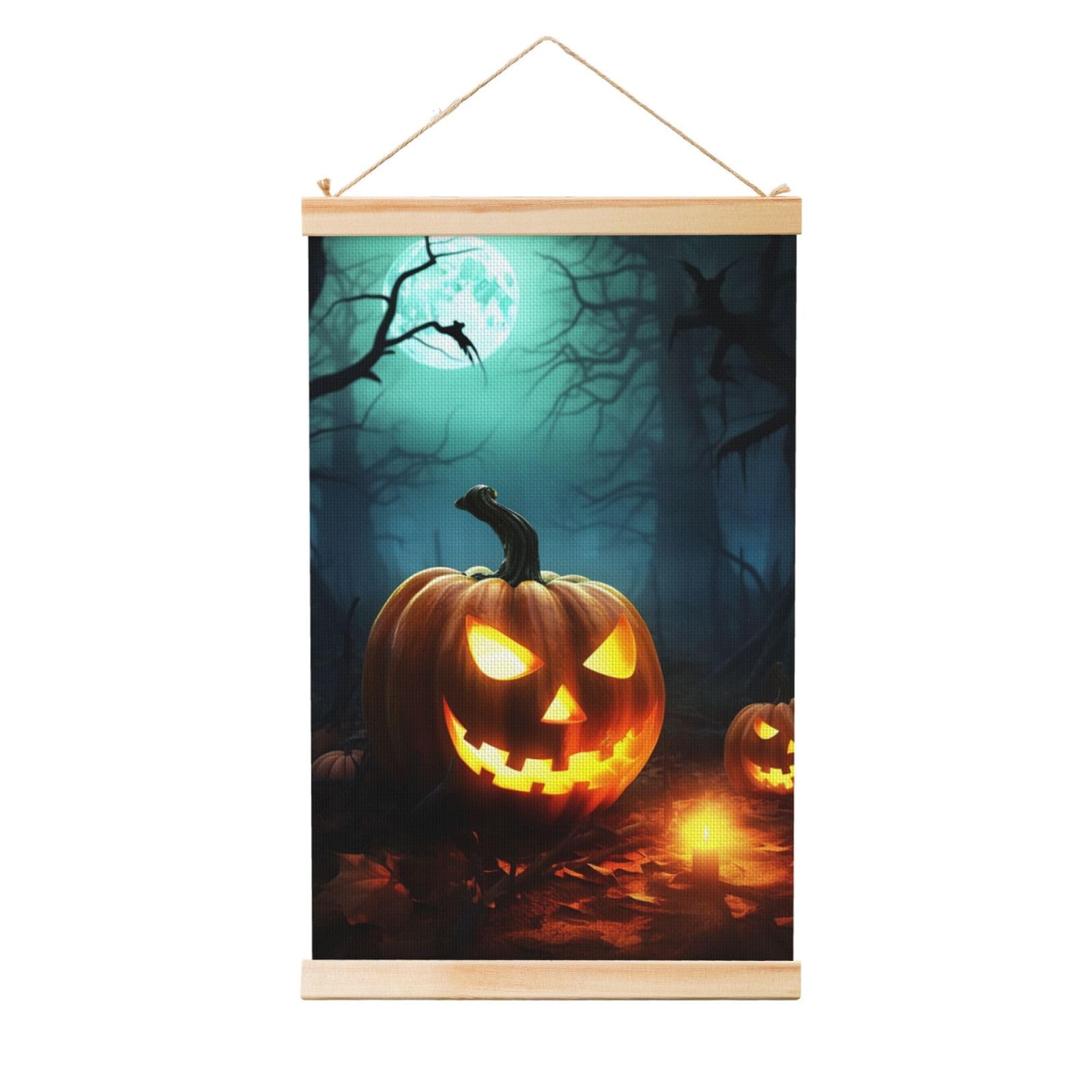 Happy Halloween Pumpkins Posters Wooden Shaft Hanging Poster Canvas Prints Scroll Wall Art Painting Vintage Wall Banner Modern Artwork Decor for Home Decor Ready to Hang 16"x24"