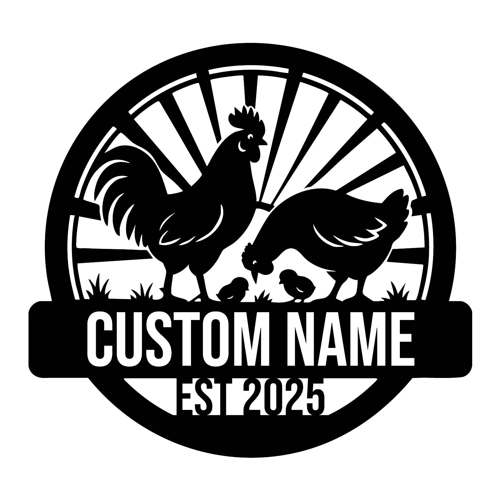 Personalized Chicken Coop Metal Sign – Custom Farm Name Plaque with Rooster, Hen & Chicks – Outdoor Chicken Yard, Barn or Home Decor – Rustic Farmhouse Gift for Chicken Lovers (Style-5)