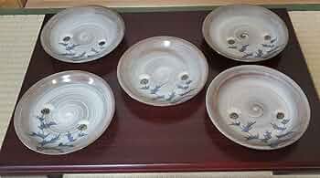 Amazon.co.jp: 臥牛窯 現川焼 銘々皿 5枚セット 十三代 横石臥牛