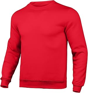 Ruamilyy Sudadera para hombre, monocolor, sin capucha, para trabajo sólido, básico, color sólido, ocio, invierno, cálido, forro polar, cuello redondo, rojo, XL