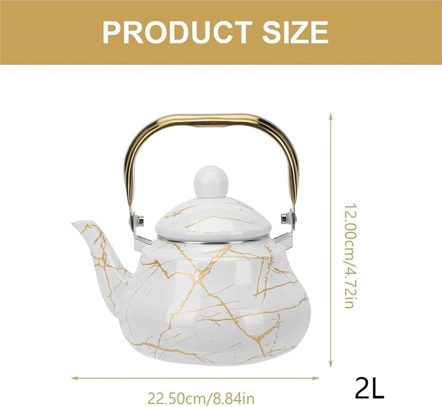 Retro Enamel Tea Kettle Stovetop - Stylish Water Kettle for All Stove Types, 1.5L/2L/2.5L Capacity(2L)
