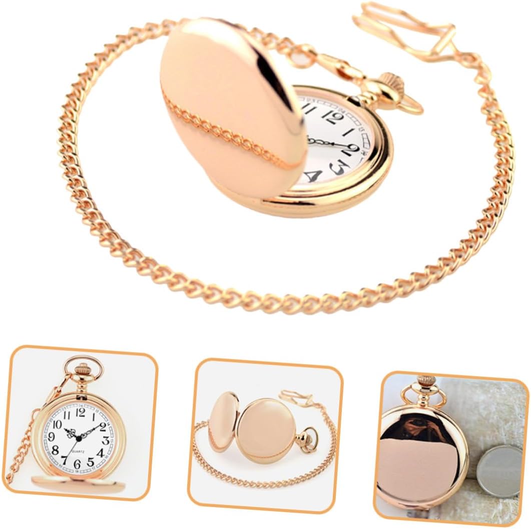 Vintage Double-Sided Polished Clamshell Pocket Watch Retro Mechanical Hanging Timepiece for Men Women Students Rose Gold Alloy Lightweight