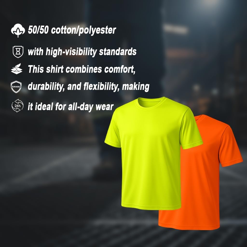 Heavy Cotton High Visibility Mix Pack Short Sleeve Safety Orange & Green T Shirt, 50/50 Cotton/Polyester - Image 4
