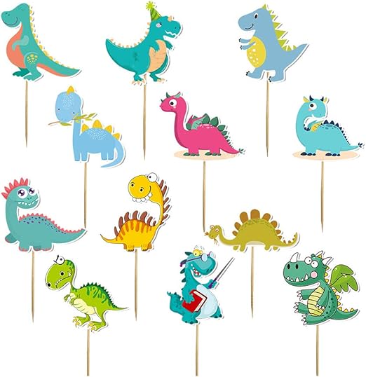 Justdolife 60 Pecas Fashion Cute Cartoon Dinossauro Cupcake Topper Decoracao De Bolo Topo Amazon Com Br Alimentos E Bebidas