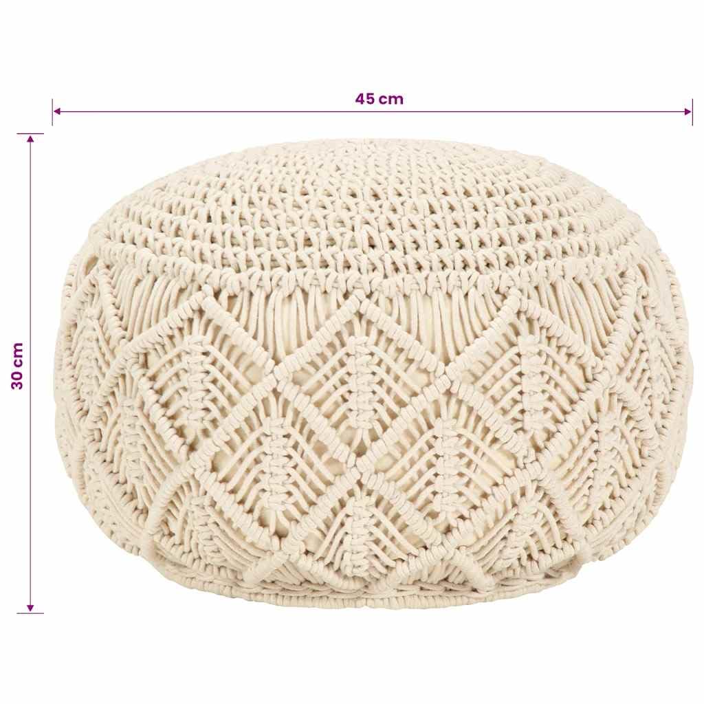 vidaXL Pouf Artigianale, 45x30 cm, Cotone con Palline in EPS, Design Intrecciato in Juta, Rotondo, Poggiapiedi per Soggiorno, Elemento Decorativo, Arredo Casa