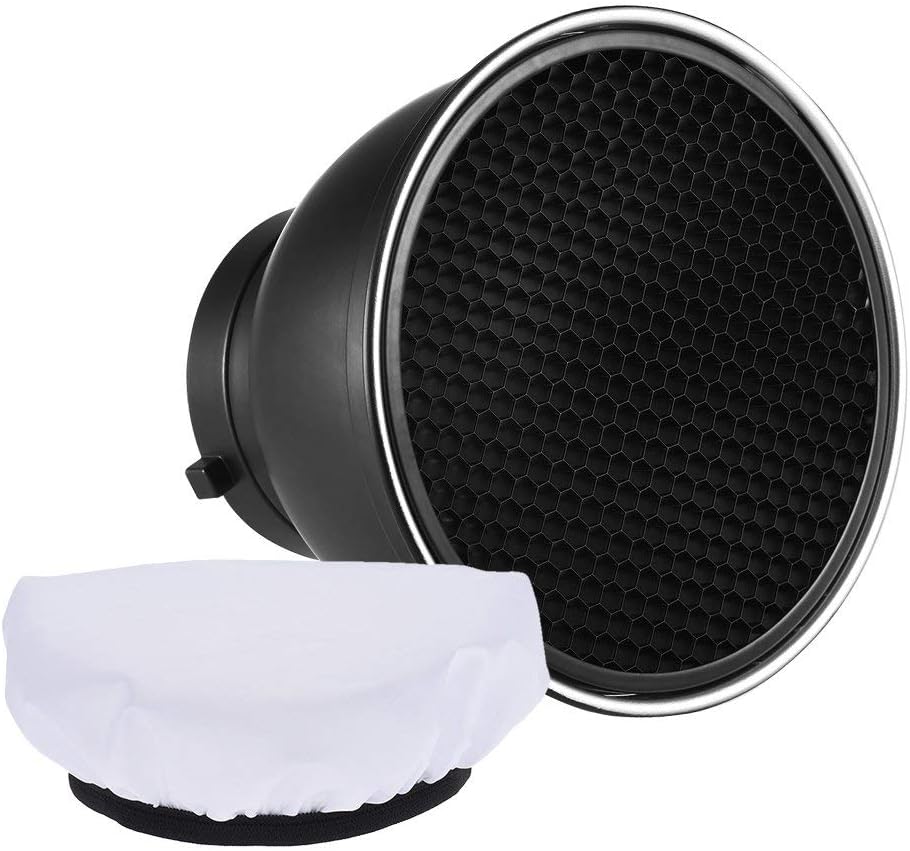 Andoer 7 Inch Standard Reflector Flat Diffuser Lamp with 60° Honeycomb Grid for Bowens Mounting for Flash Studio Strobe Speedlite (Reflector with Diffuser)
