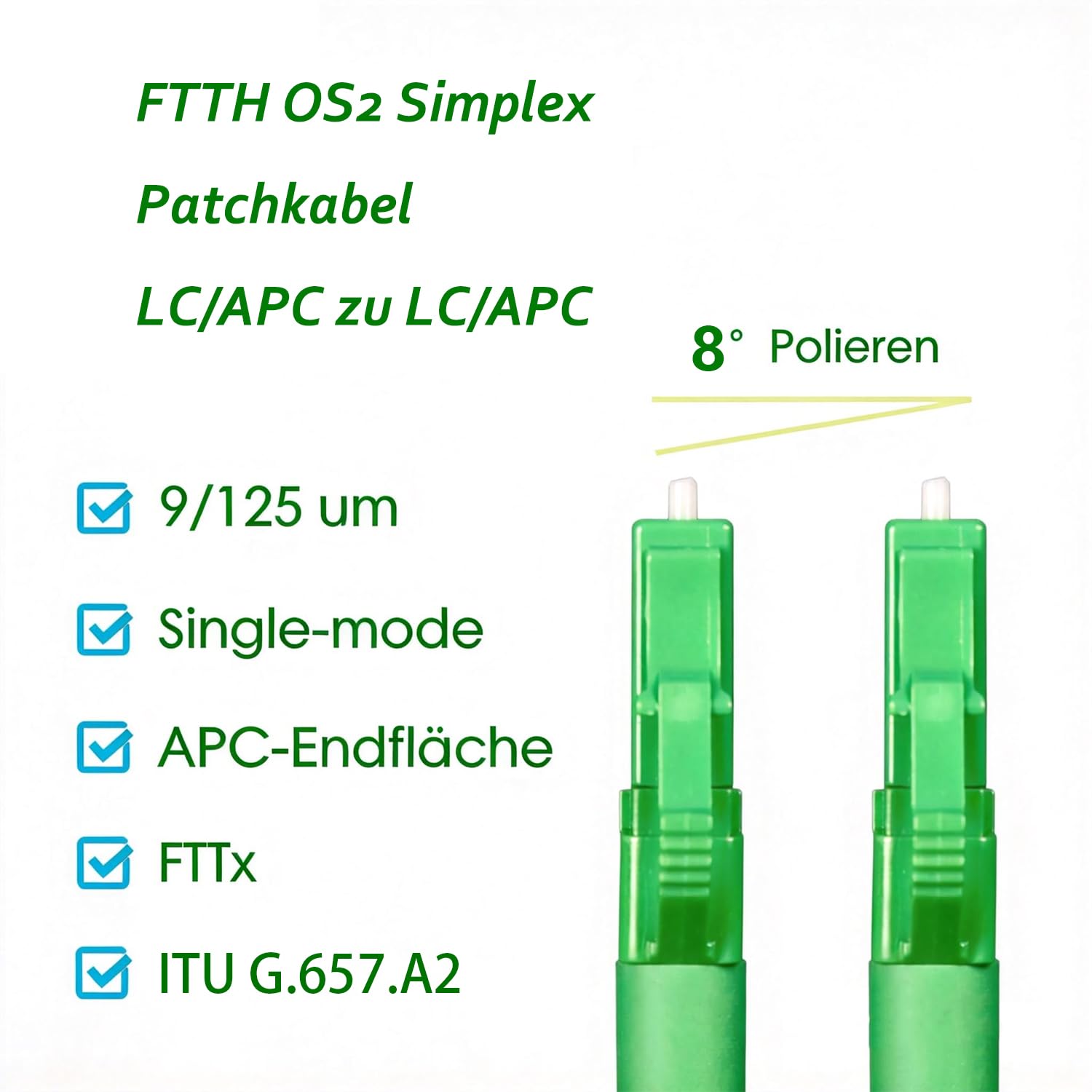 Elfcam® - Cavo Fibra Ottica LC/APC per LC/APC Simplex Monomodale, OS2 9/125µm, Bianco (2M)