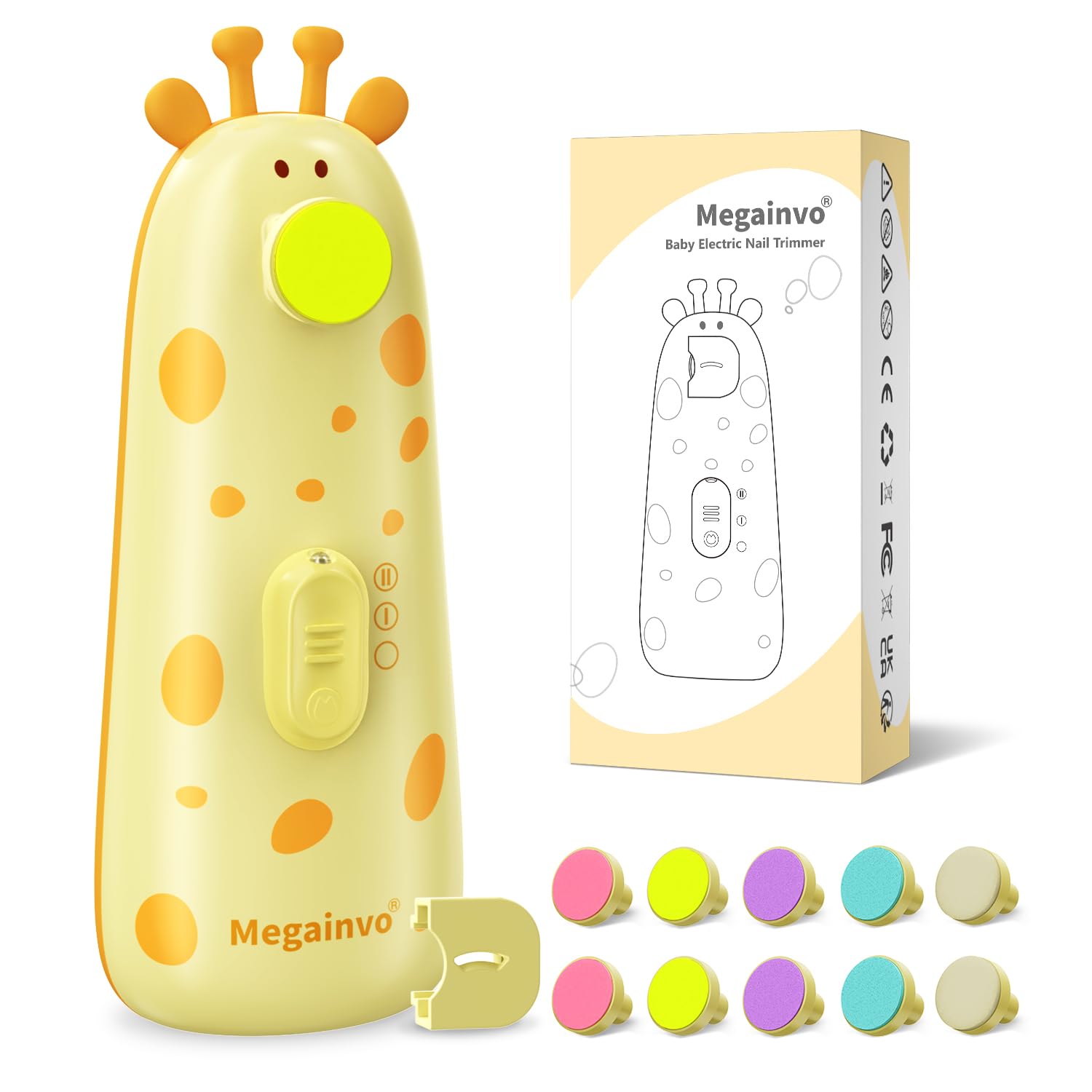 Elektrische Nagelfeile Baby Nagelpflegeset Elektrisch Nagelpflege Nail Trimmer Nagelschere Nageltrimmer Nail File Maniküre & Pediküre Set für Neugeborene Baby mit Licht, Gelb