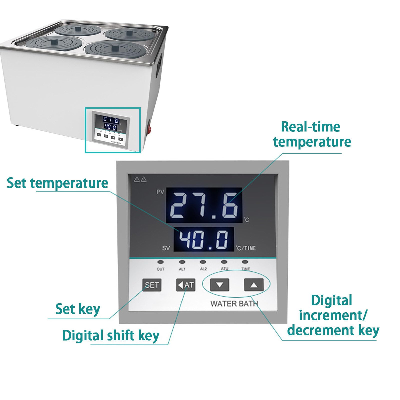 Cyfrowe laboratorium Bain-Marie, pojemność urządzenia grzewcze do kąpieli w laboratorium handlowym, powłoka ze stali nierdzewnej (podwójny otwór 600 W)