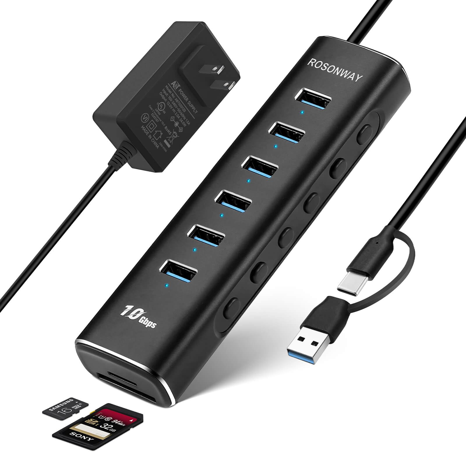 Rosonway 8-Port Powered USB 3.2 Hub