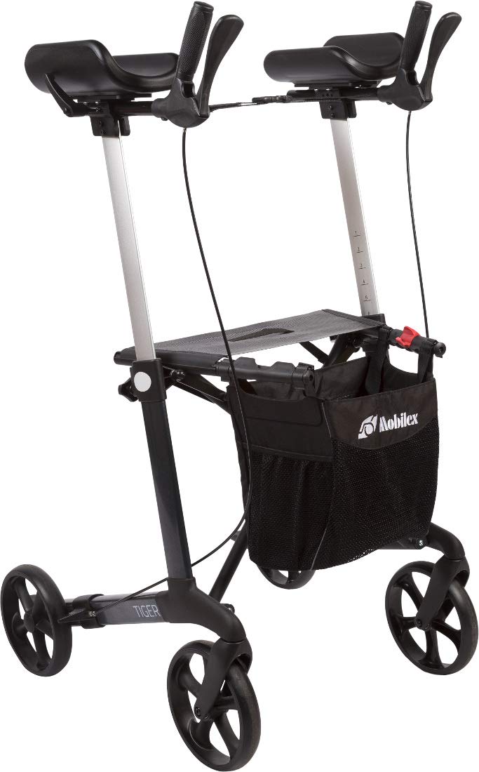 FabaCare Arthritis Rollator Set Tiger Aluminium, faltbarer Alurollator, gepolsterte Armauflagen, höhenverstellbarer Arthritsrollator, mit Tasche, mit FabaCare Sicherheitsreflektoren, Anthrazit