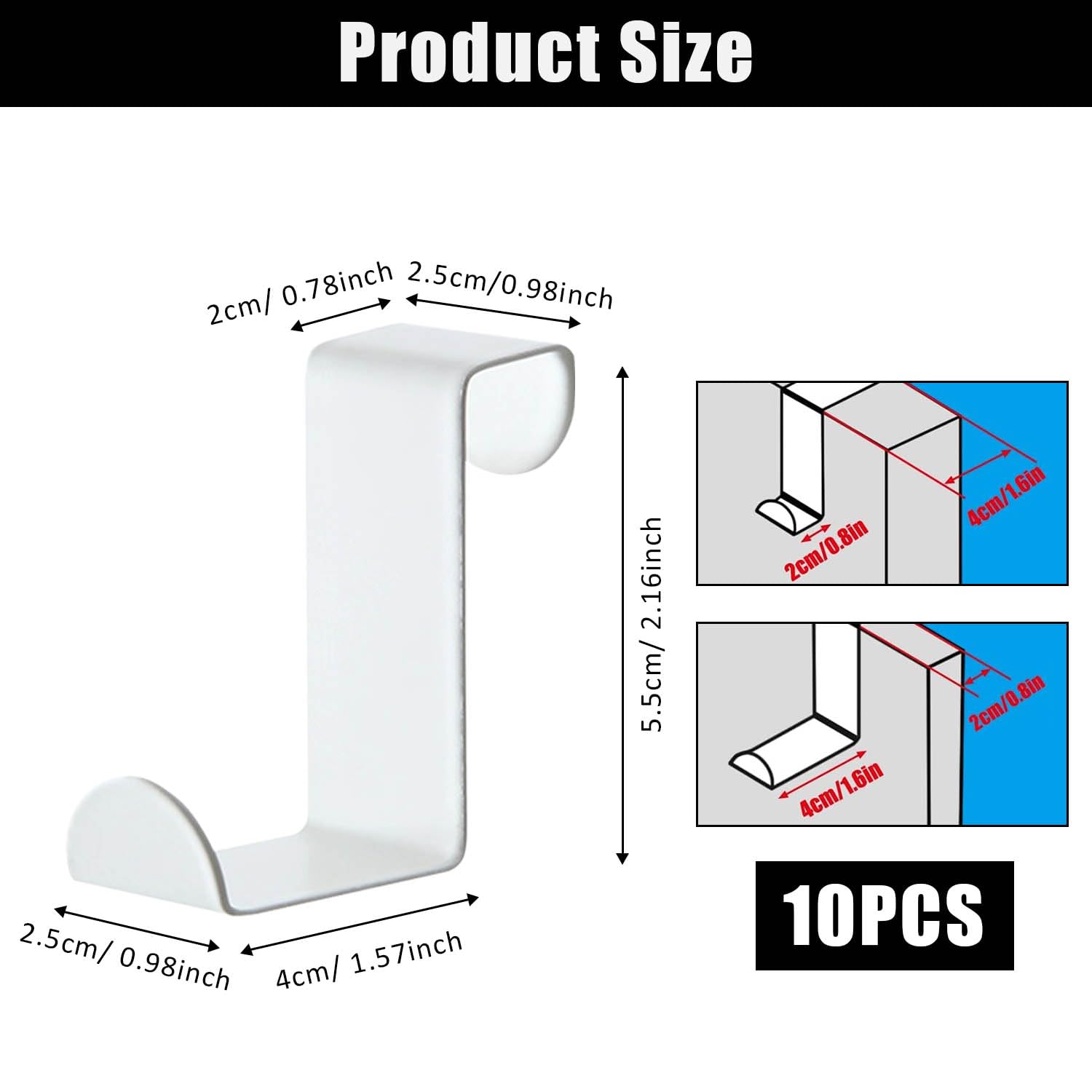 ZEACCT 10-Pack Reversible Door Hooks, Z-Shaped Stainless Steel Hangers for Kitchen Bathroom & Office - Image 2