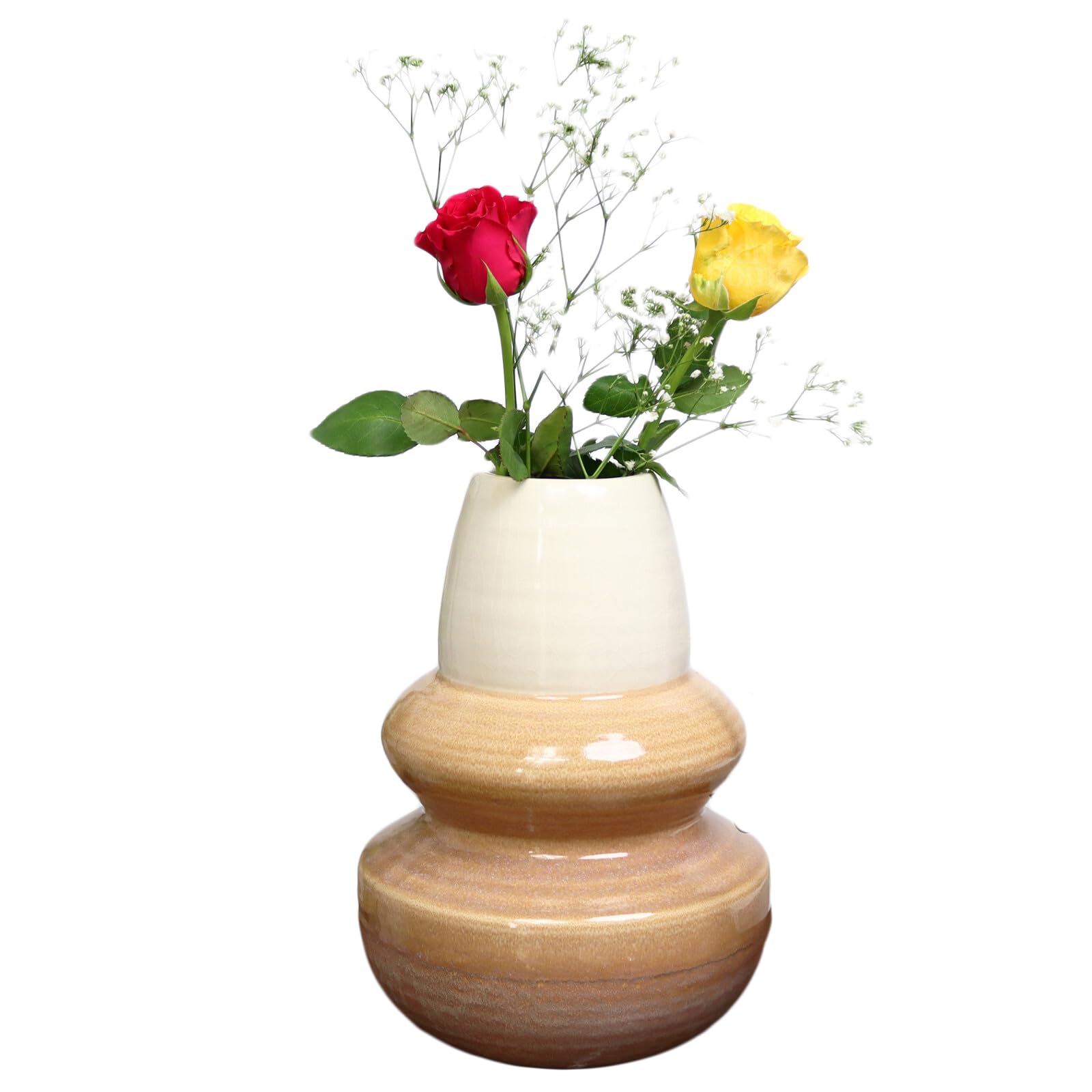 Darthome Brown, White Two Tone Sand Ceramic Bottle Vase, Reactive Glaze, Brown And White, 16X21x16cm, Modern Country Home Decoration