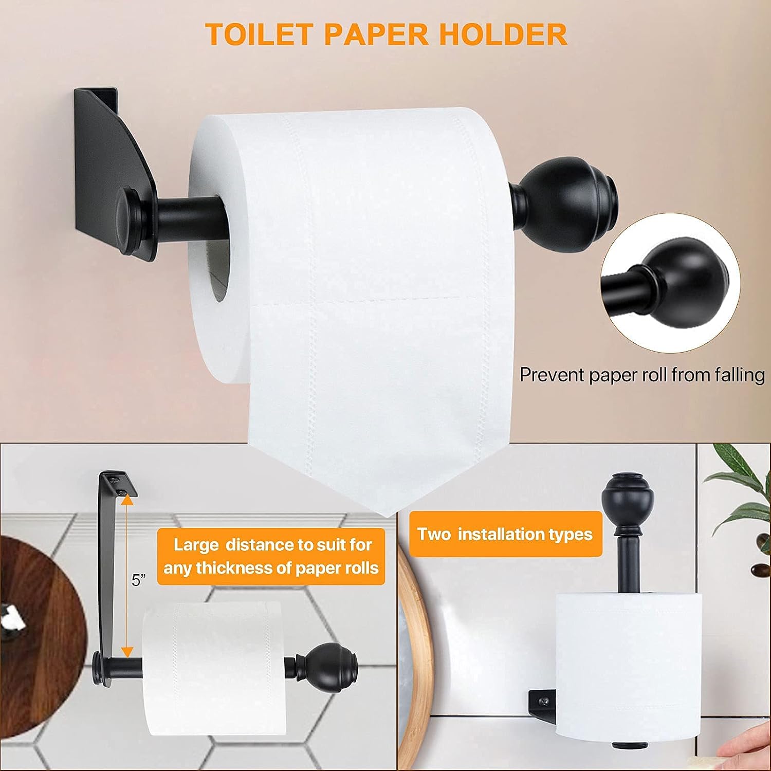 TONIAL Bathroom Hardware Set, Upgraded Towel Bar Rack Set 4 Piece - Includes 20" Double Towel Bar, Toilet Paper Holder, Towel Hook, Towel Holder, Bathroom Accessories Kit Wall Mounted, Matte Black