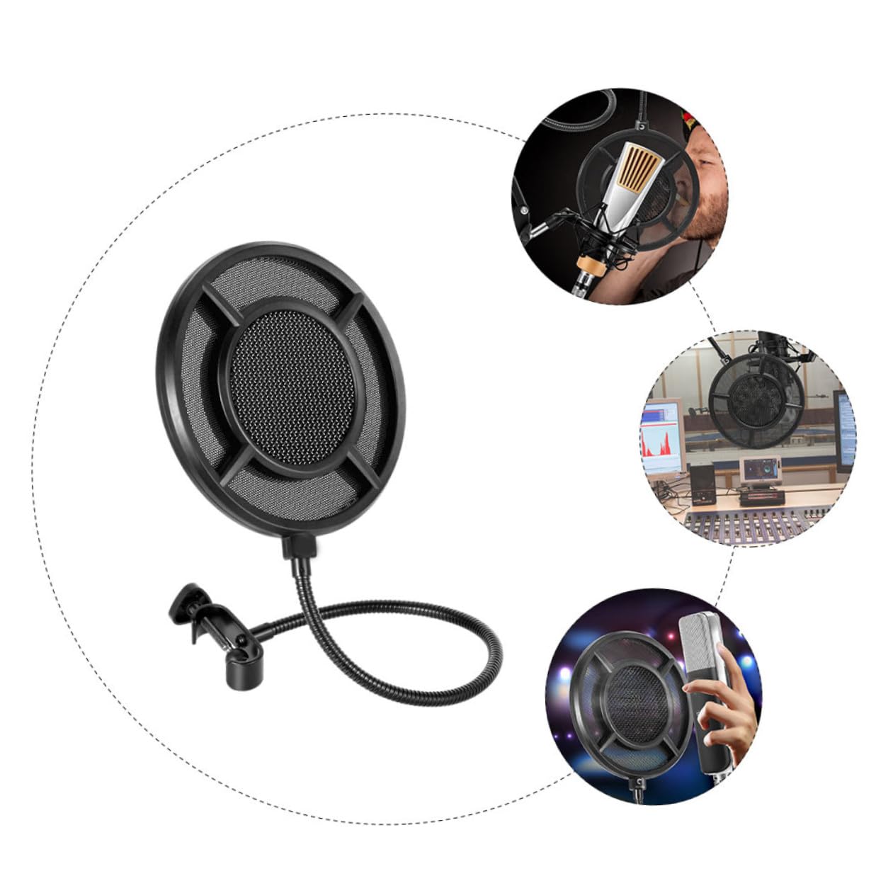 Microphone Filter Windschutz Pop filter Schwarz Langlebiger Mikrofonschutz mit Starker Biegsamkeit Wiederverwendbar Schützt vor Speichel und Sorgt für Sauberen Klang für